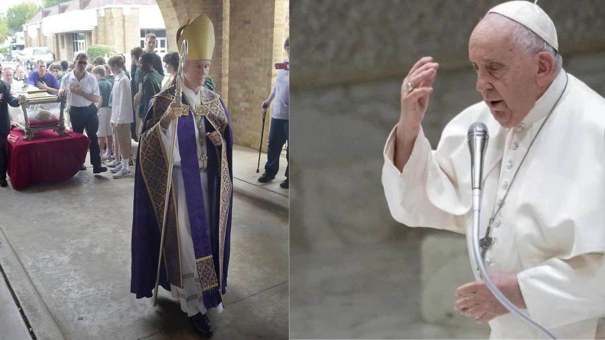 Pope Francis (R) and Bishop Joseph Strickland (L)