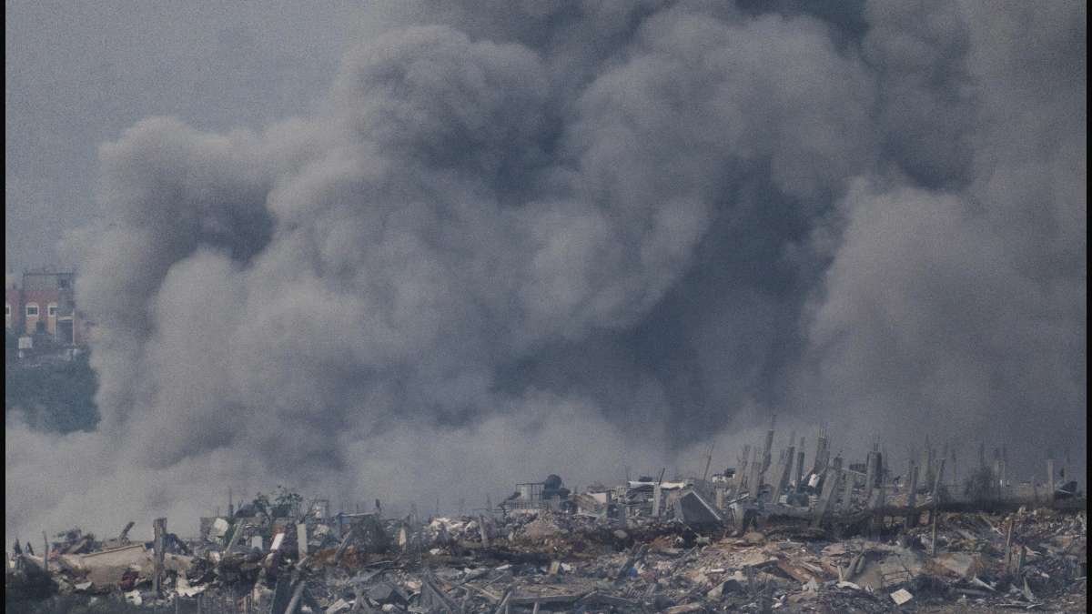 Smoke rises from Israeli bombardment in the Gaza Strip.