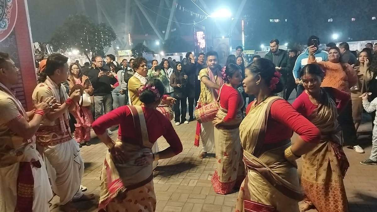 Artists perform Bihu dance at the festival