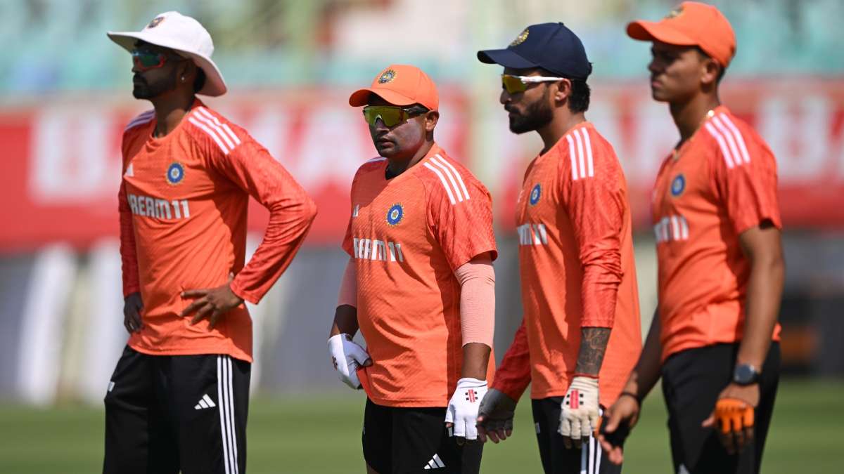 Indian players at the nets.