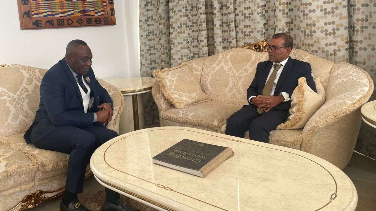 South African President Cyril Ramaphosa (L) and Maldives former President (R)