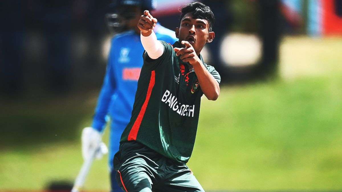 Maruf Mridha celebrates a wicket during India clash.