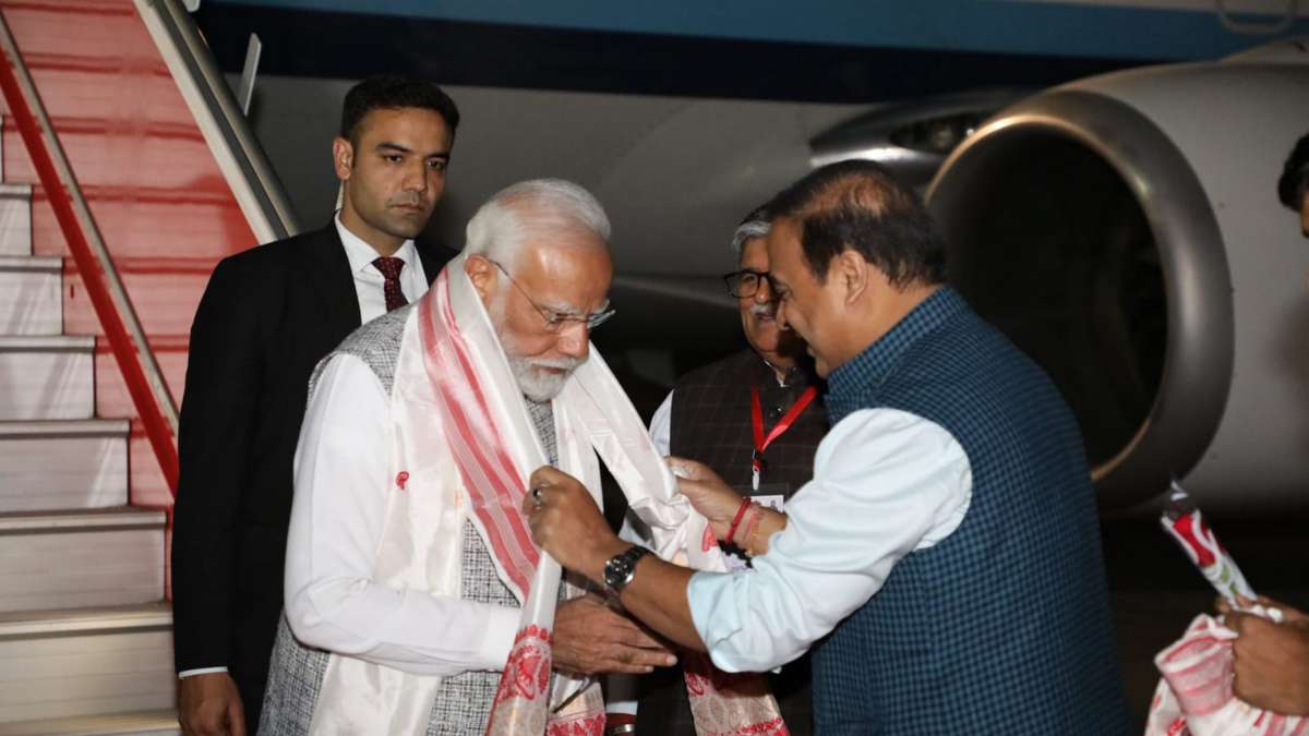 Assam CM Himanta Biswa Sarma welcomes PM Modi in Guwahati