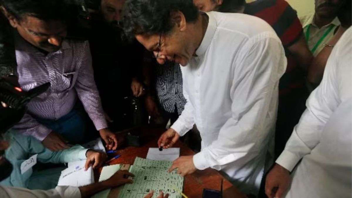 Imran Khan, jailed Pakistan Tehreek-e-Insaf party, while casting his vote in 2018 general election