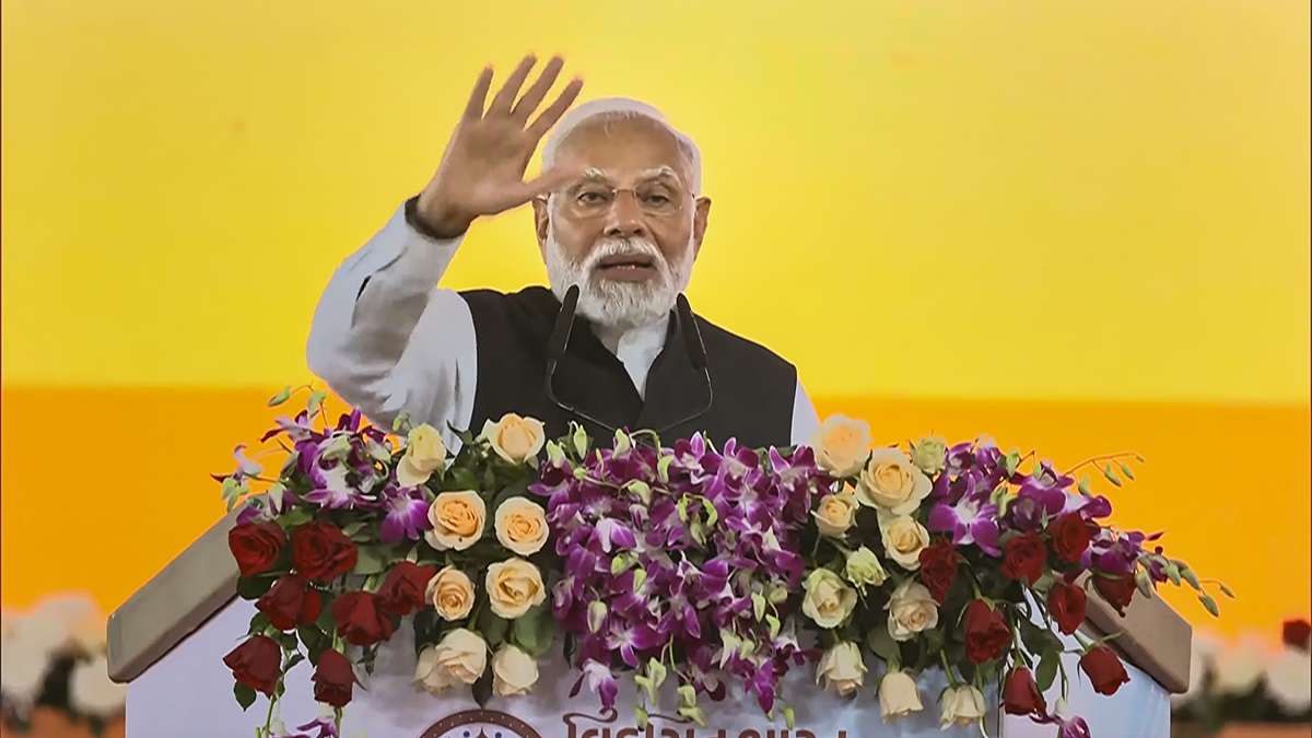 Prime Minister Narendra Modi addresses during the