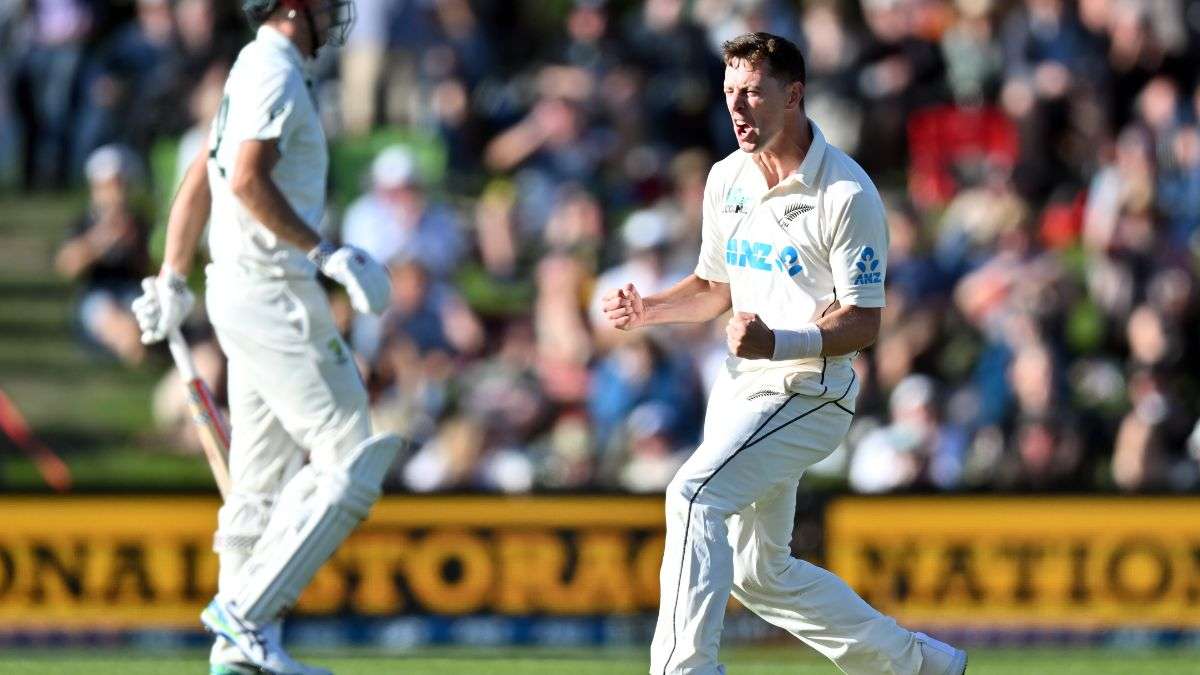 Matt Henry celebrates after dismissing Cameron Green.