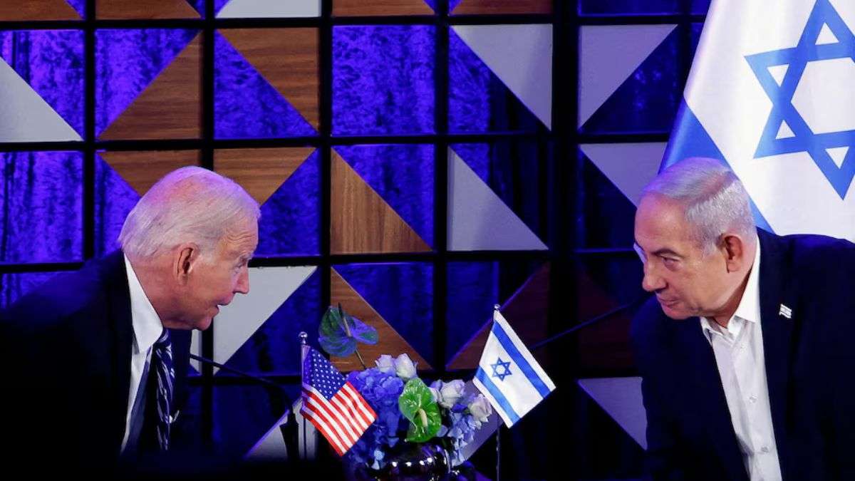 US President Joe Biden attends a meeting with Israeli Prime Minister Benjamin Netanyahu