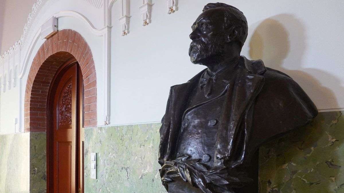 A view of a bust of Alfred Nobel inside the Norwegian Nobel Institute, where the laureate of the Nob