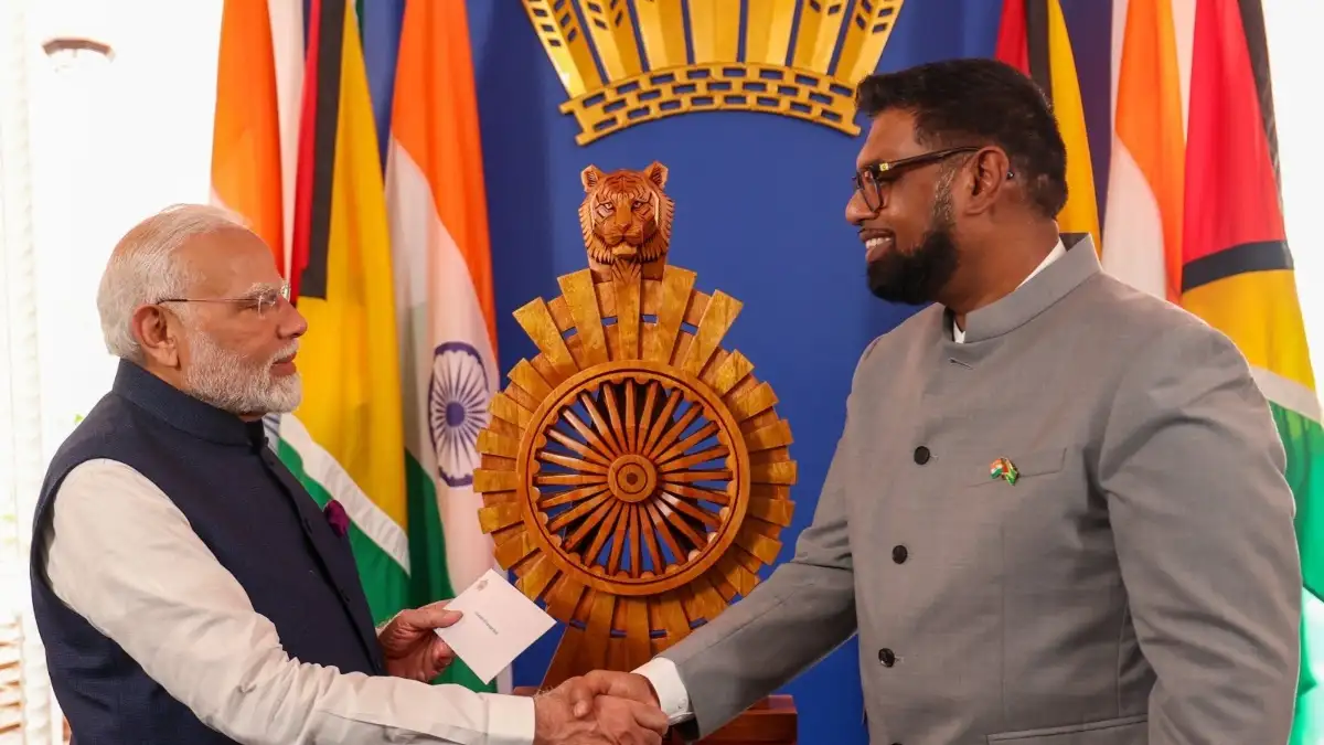 PM Modi and Mohamed Irfaan Ali, President of Guyana.