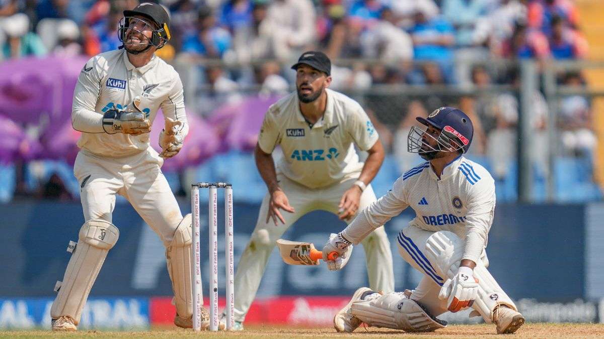 Rishabh Pant plays an aerial during the third Test vs New Zealand at Wankhede.