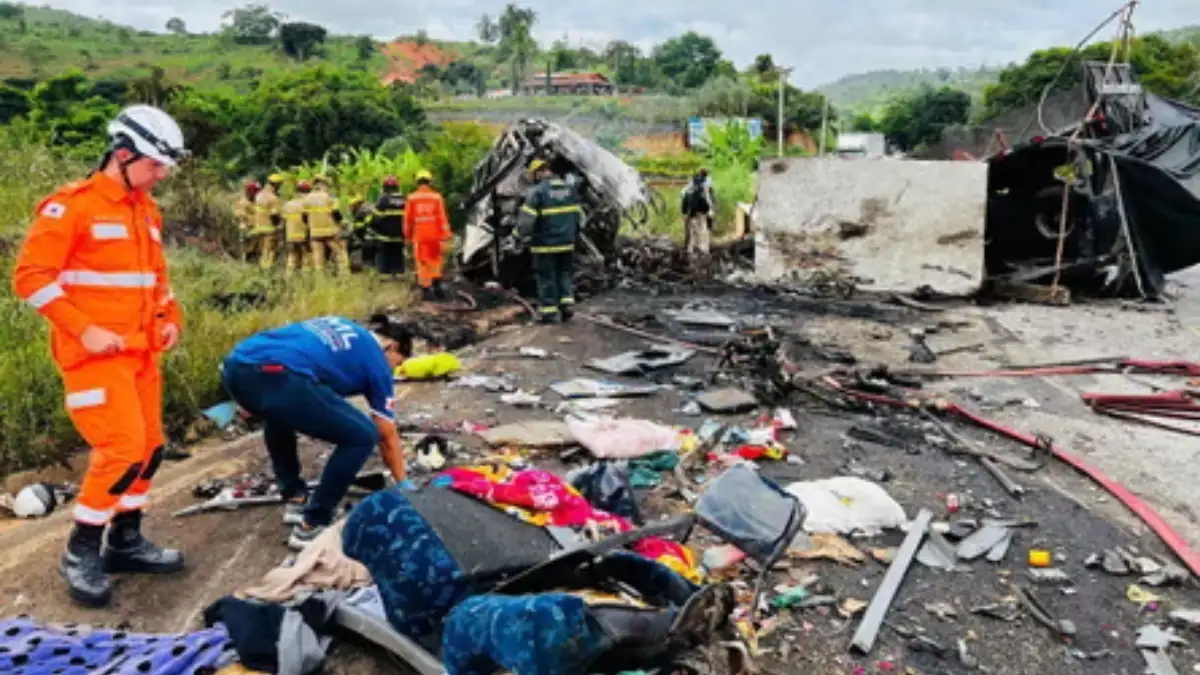 Blankets and seats from the bus were left strewn over the