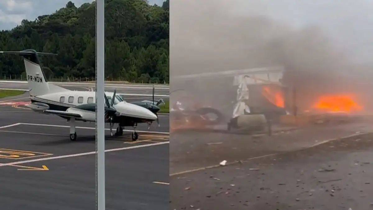 The plane turns into a ball of fire after crashing into