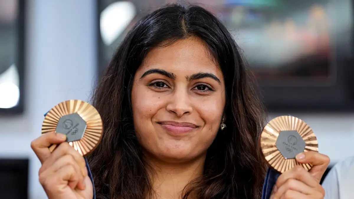 Manu Bhaker with her bronze medals.