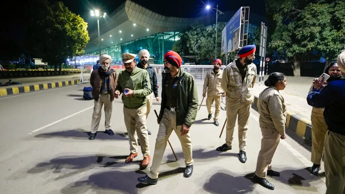 Security personnel outside the airport ahead of the second