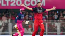Is Josh Hazlewood playing today's IPL match for RCB against MI at Wankhede?