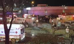 Image taken from a video showing ambulances and rescue