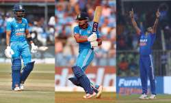 Ruturaj Gaikwad (left), Shreyas Iyer (middle) and Mukesh Kumar (right).