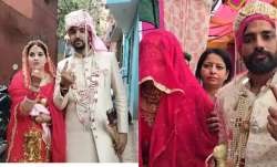 Newly-wed couple cast vote in Jammu and Kashmir.
