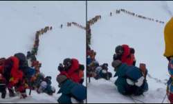 The queue of climbers stranded at Mt. Everest