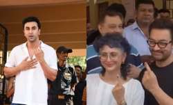Aamir Khan- Kiran Rao and Ranbir Kapoor at a polling booth