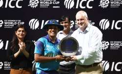 Chamari Athapaththu with the ICC Women's T20 World Cup Qualifier trophy.