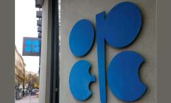 A view of the logo of the Organization of the Petroleum Exporting Countries (OPEC) outside their he