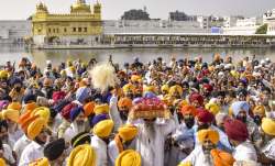 The Sikh community gathered in the Golden Temple in