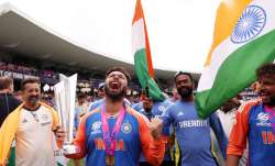 Rishabh Pant with the T20 World Cup trophy.