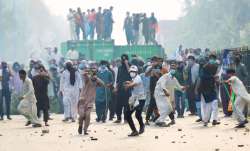 Supporters of jailed former Pakistani PM Imran Khan's party gather during an anti-government rally i