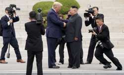 The then-US President Donald Trump with North Korean leader Kim Jong Un at the demilitarized zone se