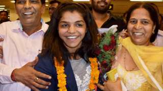 Olympic bronze medal winning wrestler Sakshi Malik arrived