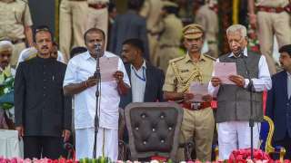 JD(S) leader H D Kumaraswamy was on Wednesday sworn-in as