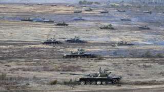 Tanks move during the Union Courage-2022 Russia-Belarus
