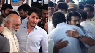 At the funeral of Superstar Krishna in Hyderabad, Mahesh