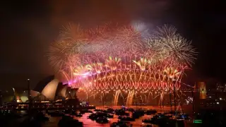 Fireworks at Sydney Harbour Bridge in Australia.