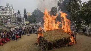 The traditional Assamese Meji, a house made of straw, is
