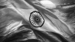 Black and white photograph of Indian national flag