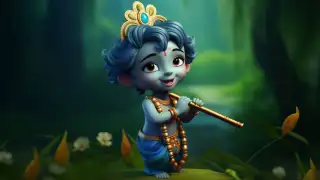 Cute baby Krishna in cartoon style, smiling