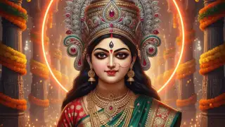 Maa Durga face image in green saree hd