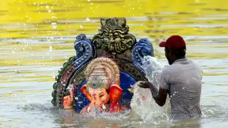 Devotees immerse Ganpati Bappa in the river with love and