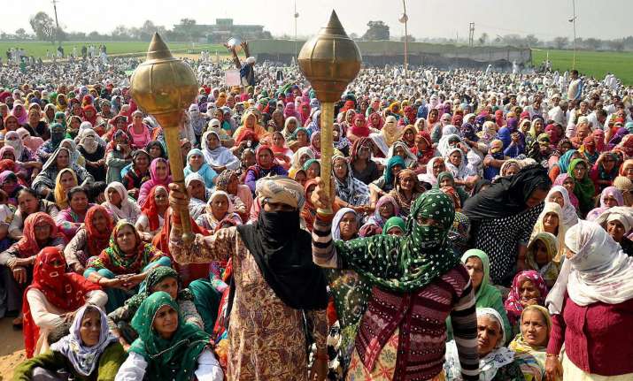 Women protesters at a Jat protest rally in Jasia village in