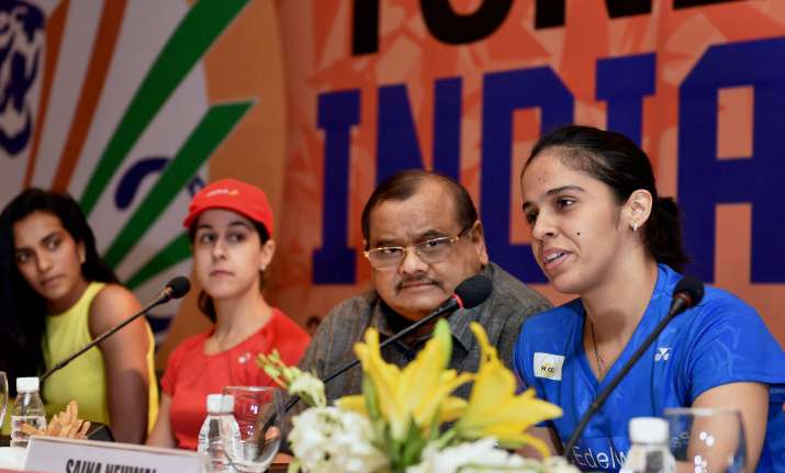 Nehwal speaks as Akhilesh Das Gupta, Sindhu, Marin look on