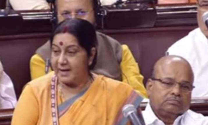 External Affairs Minister Sushma Swaraj speaks in Rajya