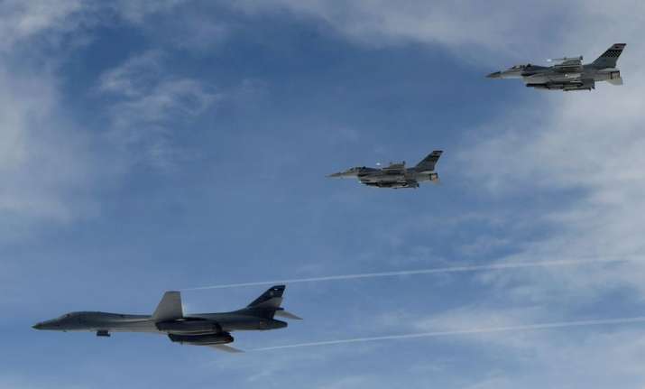 US B-1B Lancer flies over South Korea during a joint