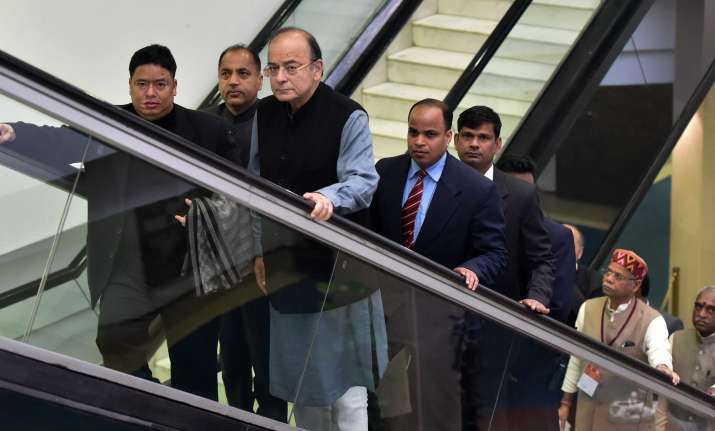 Union Finance Minister Arun Jaitley arrives for a GST