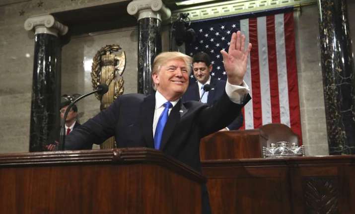 President Donald Trump arrives to deliver his first State