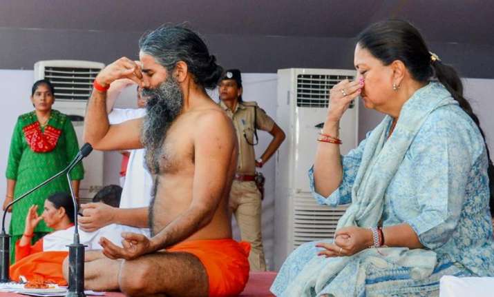Yoga guru Ramdev and Rajasthan chief minister Vasundhara