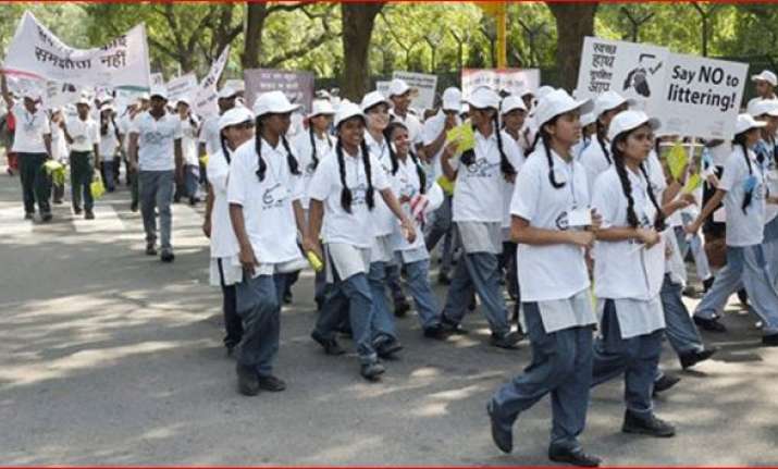 Students take part in a walkathon as part of the nationwide