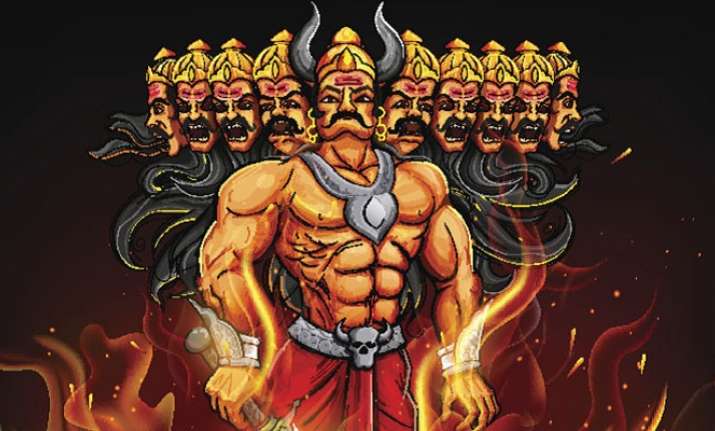 Women in Mandsaur veil themselves before Ravan's effigy