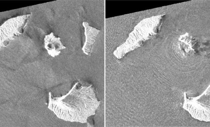 Satellite images show collapse of Indonesian island volcano